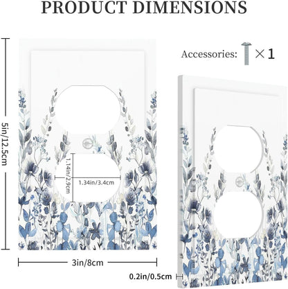Outlet Covers Light Blue Watercolor Leaves Plant With Floral 1 Gang Duplex Wall Plate Decorative