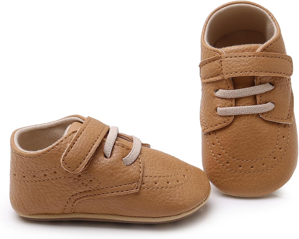 SOFMUO Baby Boys Girls High Top Ankle PU Leather Sneakers Soft Rubber Sole Infant Moccasins Newborn