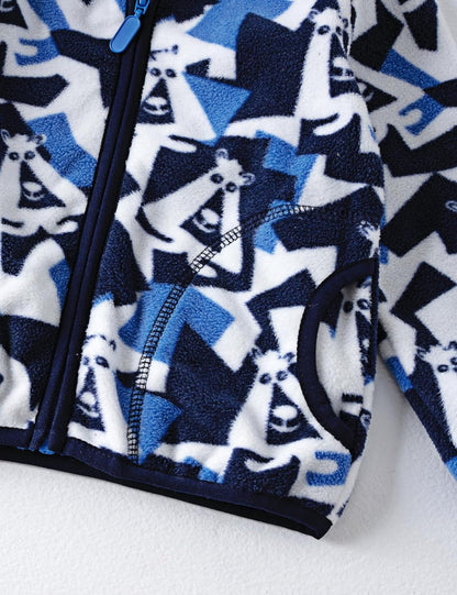 Kids Printed Polar Fleece Jacket Toddler Baby Boys Girls Autumn Winter Warm Sherpa Lining Outerwear