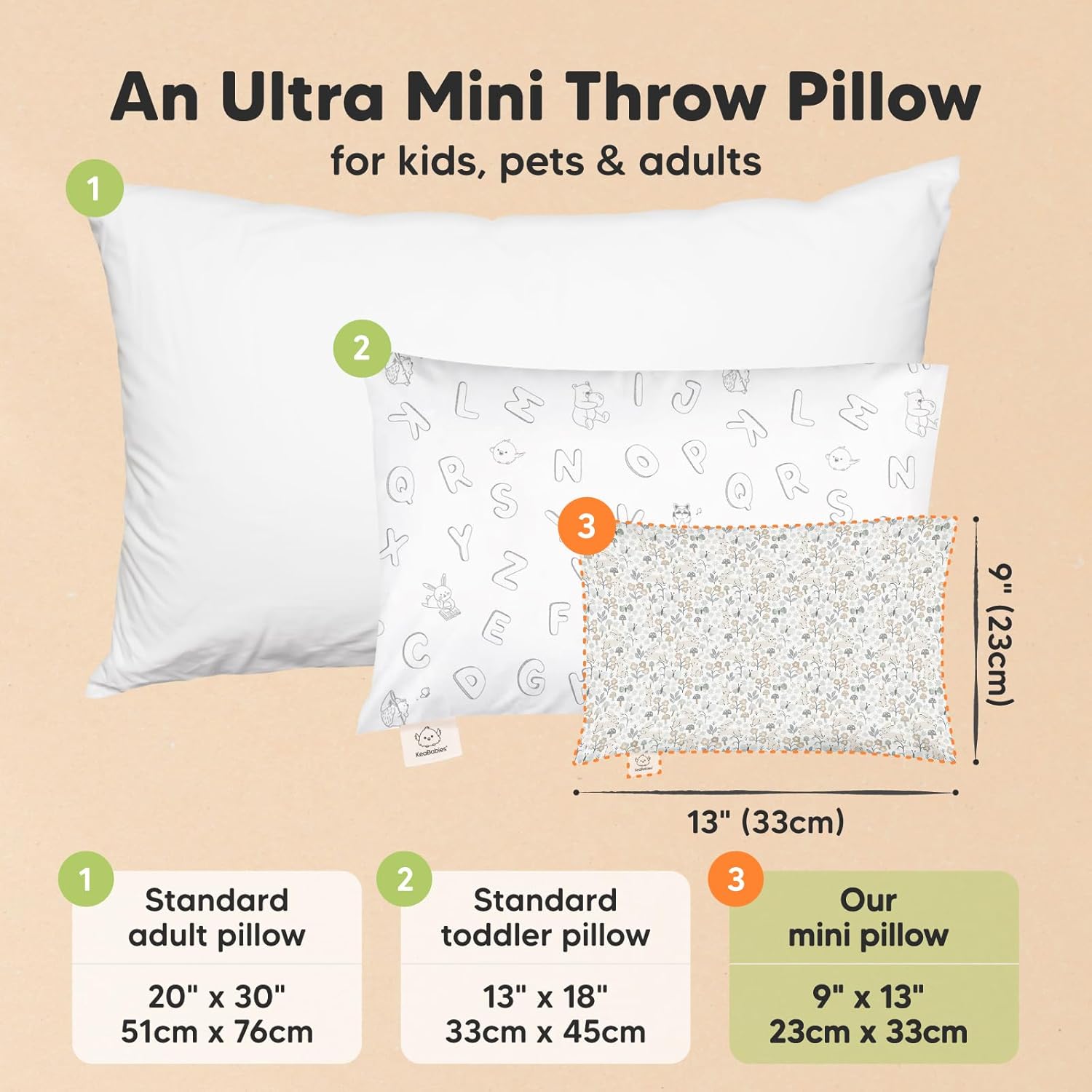 Mini Toddler Pillow with Pillowcase - 9x13 My Little Dreamy Travel Kids Pillow for Sleeping
