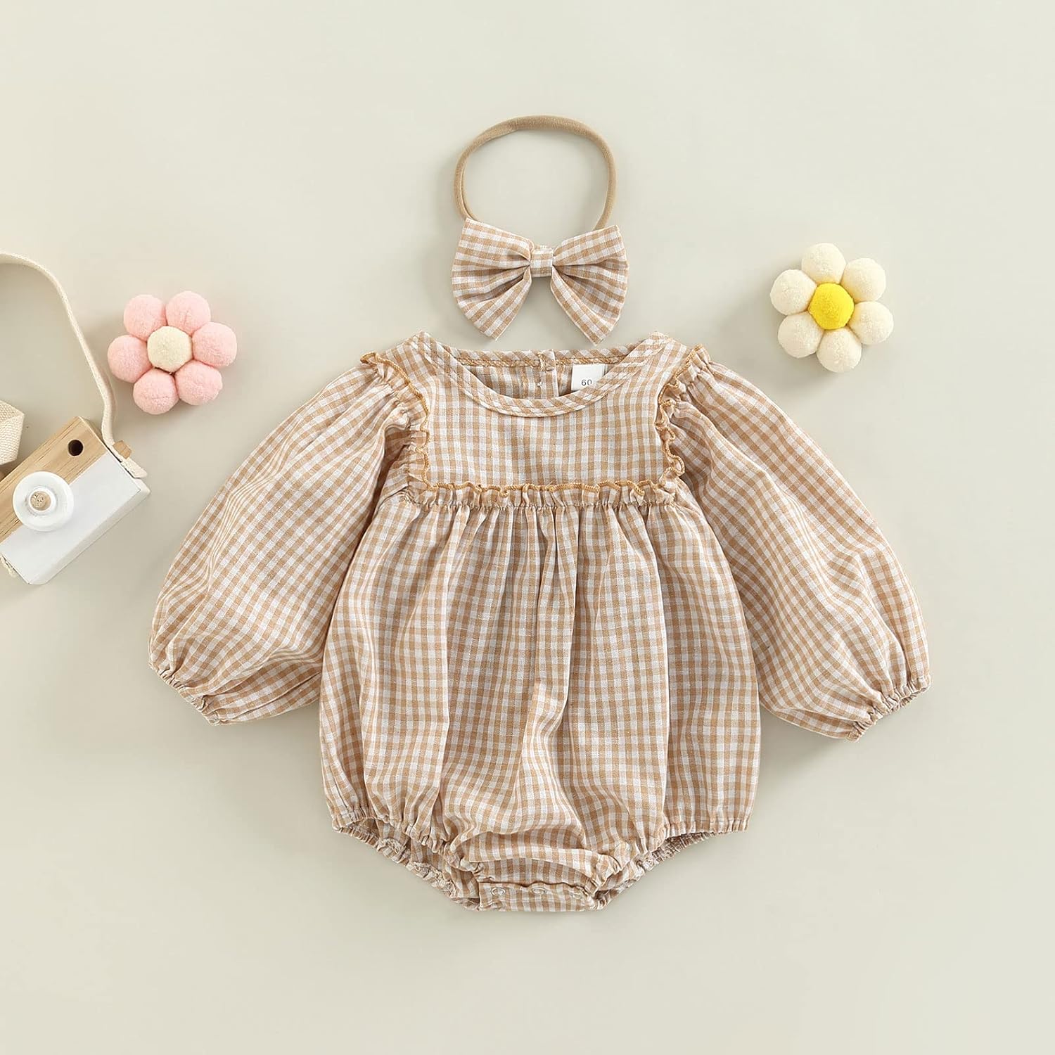 Douhoow Infant Baby Girl Plaid Romper Baby Sweatshirt Romper Ruffle Festival Clothes Fall Winter