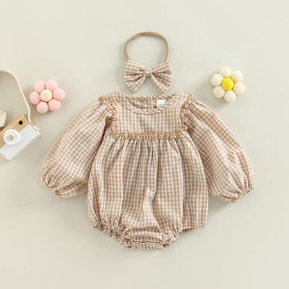 Douhoow Infant Baby Girl Plaid Romper Baby Sweatshirt Romper Ruffle Festival Clothes Fall Winter