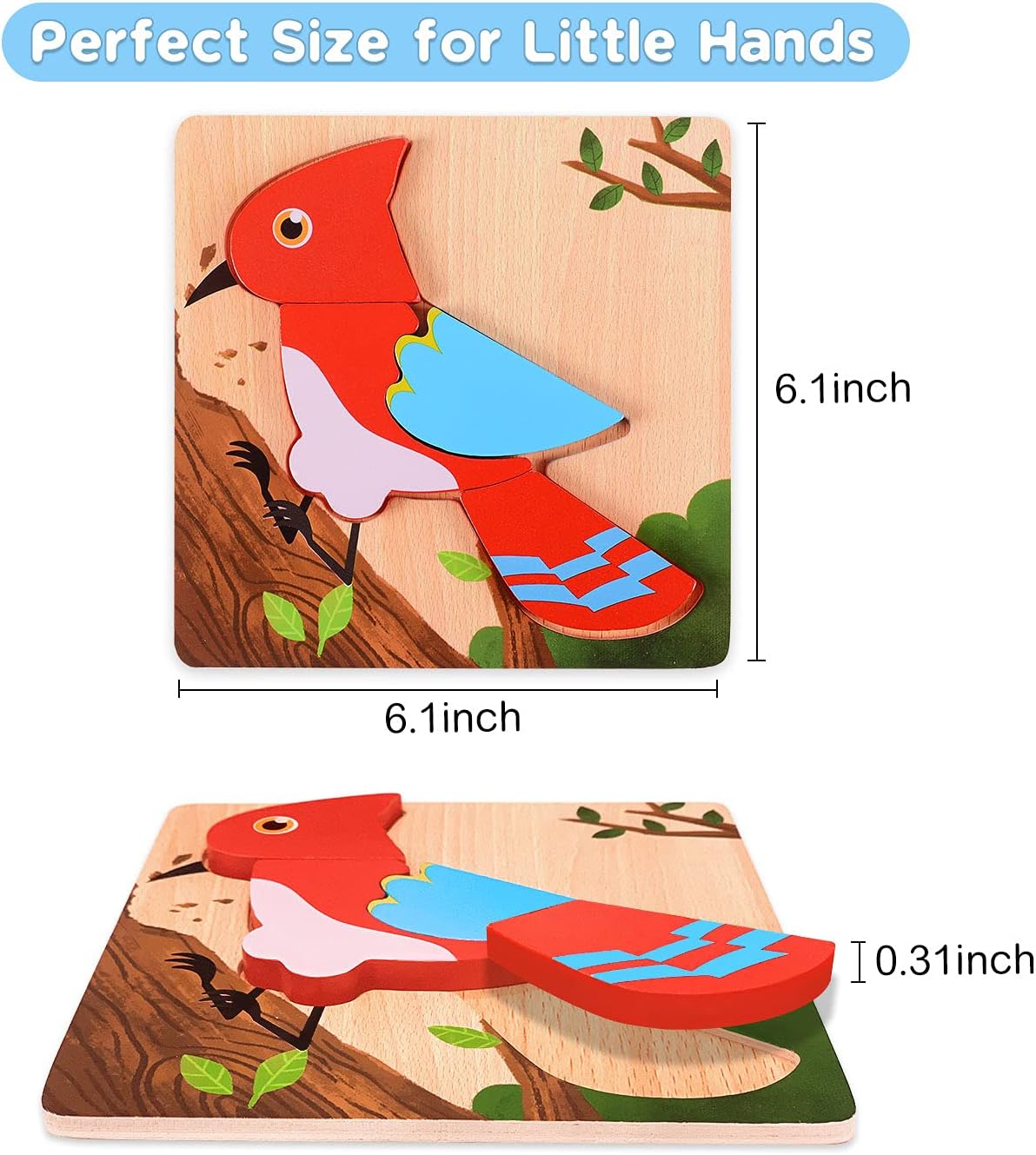MAGIFIRE Wooden Puzzles for Toddlers 1-3 - 6-Pack Multicolor Animal & Car Puzzles - Toddler