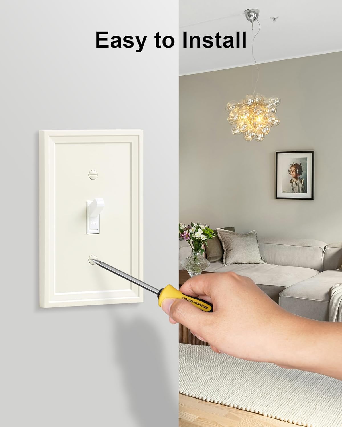 4-Pack Single Toggle Light Switch Covers Wall Plate, Light Almond Decorative Switch Plate Covers, 1