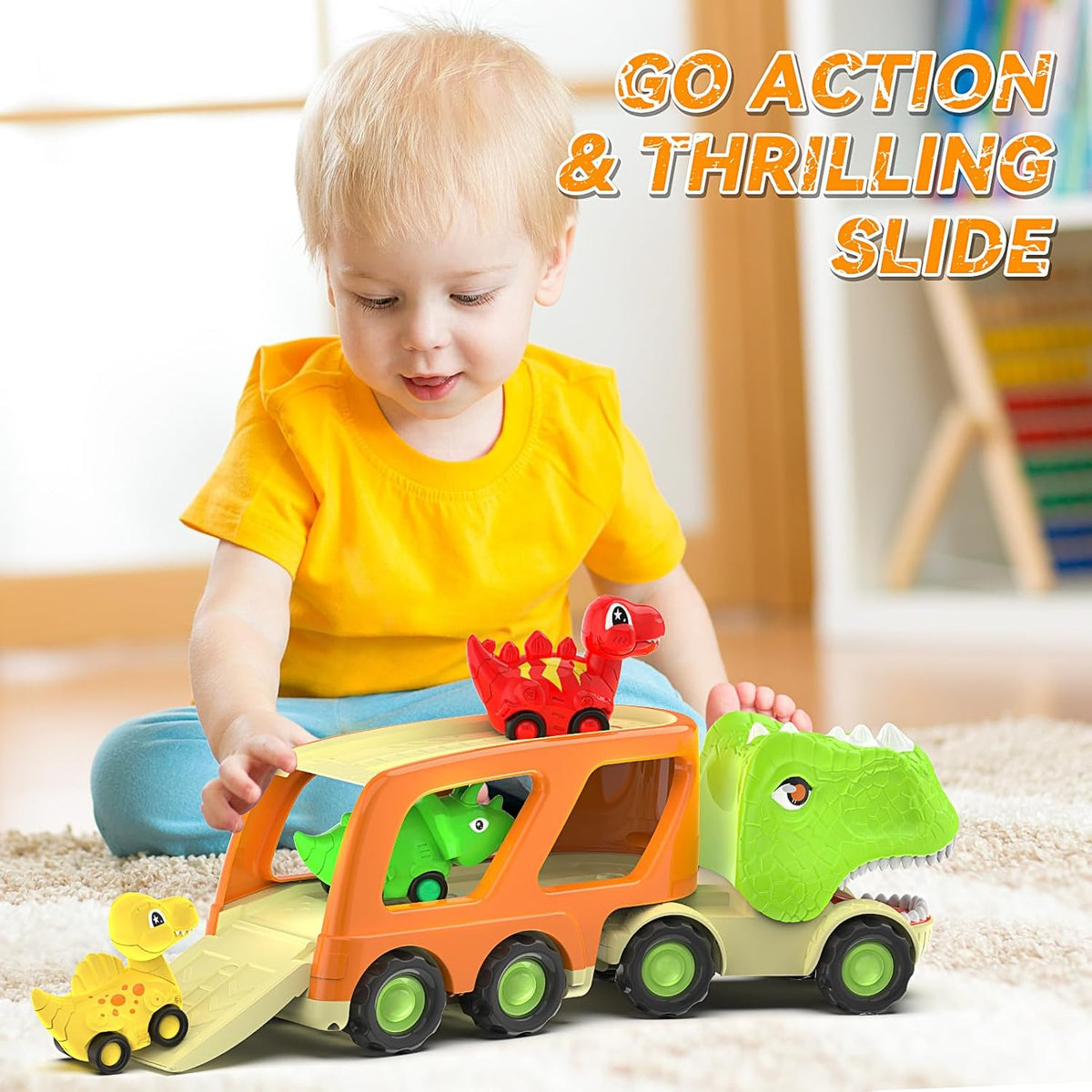 Veslier Dinosaur Toys for Kids 2-4 3-5 with 6 Dinosaur Car Vehicles, Dino Transport Carrier Truck
