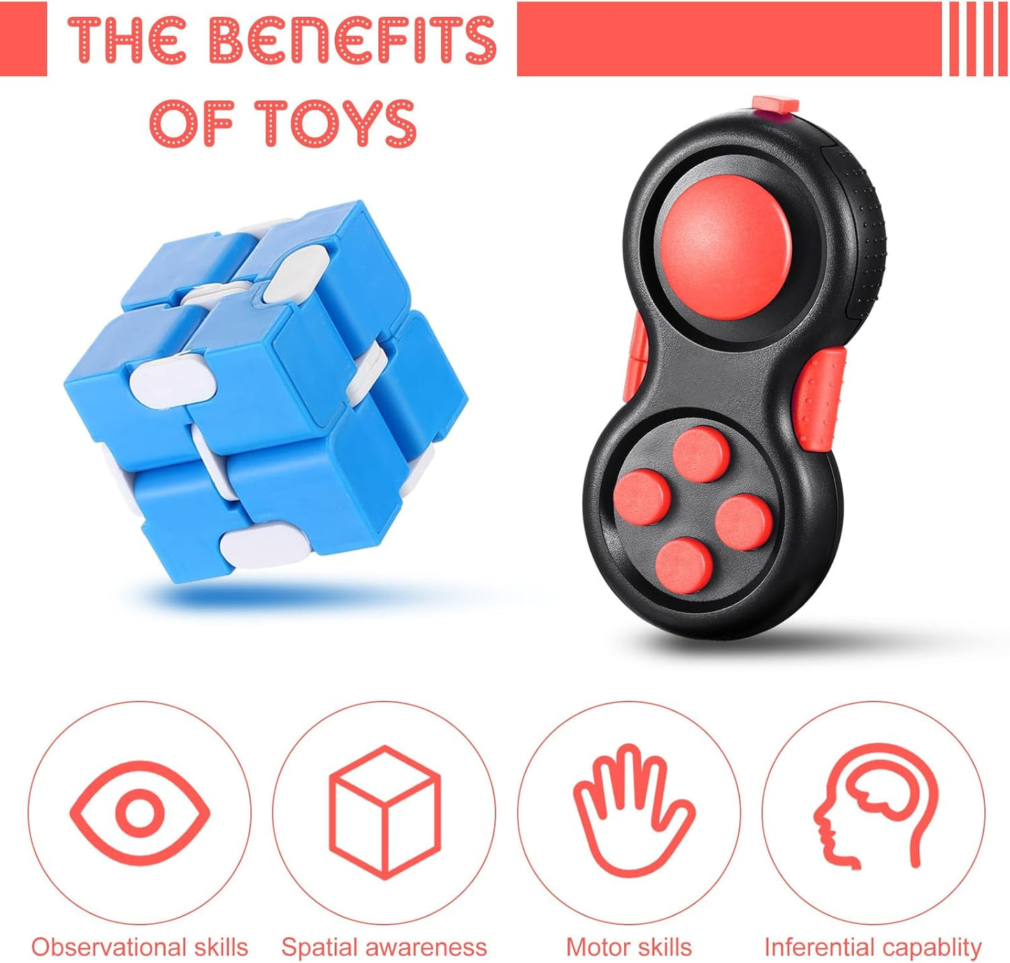 Junkin 24 Pcs Bulk Fidget Pad Controller and Cube Toys Party Favors Mini Blocks Game Controller for