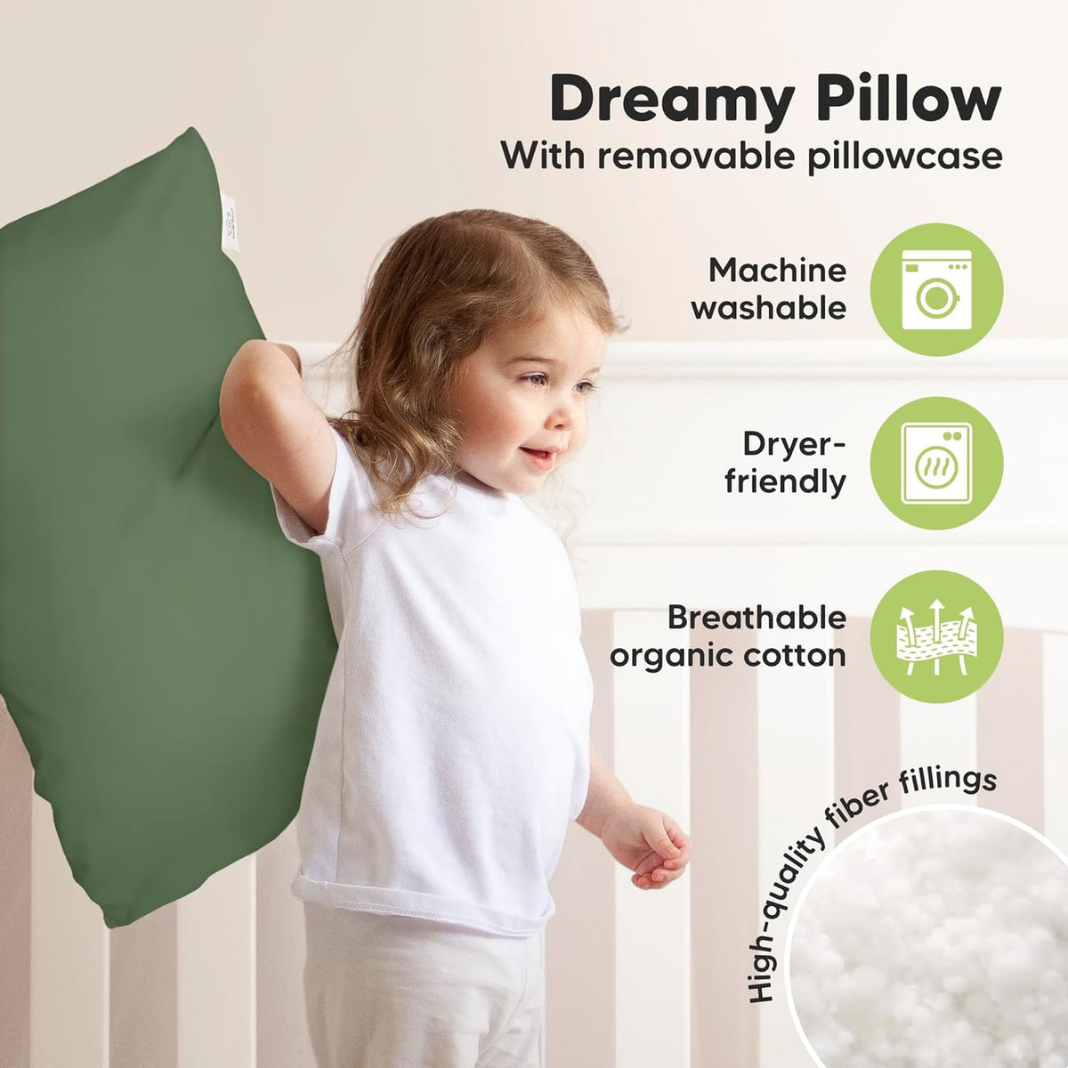 KeaBabies Toddler Pillow with Pillowcase, Jumbo 14X20 - Soft Organic Cotton Toddler Pillows for