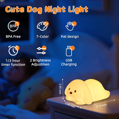 Tremdwoto Dog Night Light for Kids,Cute Colorful Night Light Baby Girl Squishy Night Light Lamp 1/3