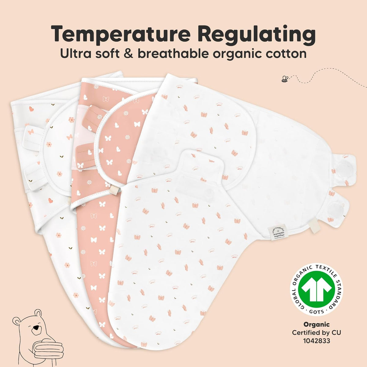 3-Pack Organic Baby Swaddle Sleep Sacks - Swaddles for Newborns, Infant 0-3 Months, Baby Girls