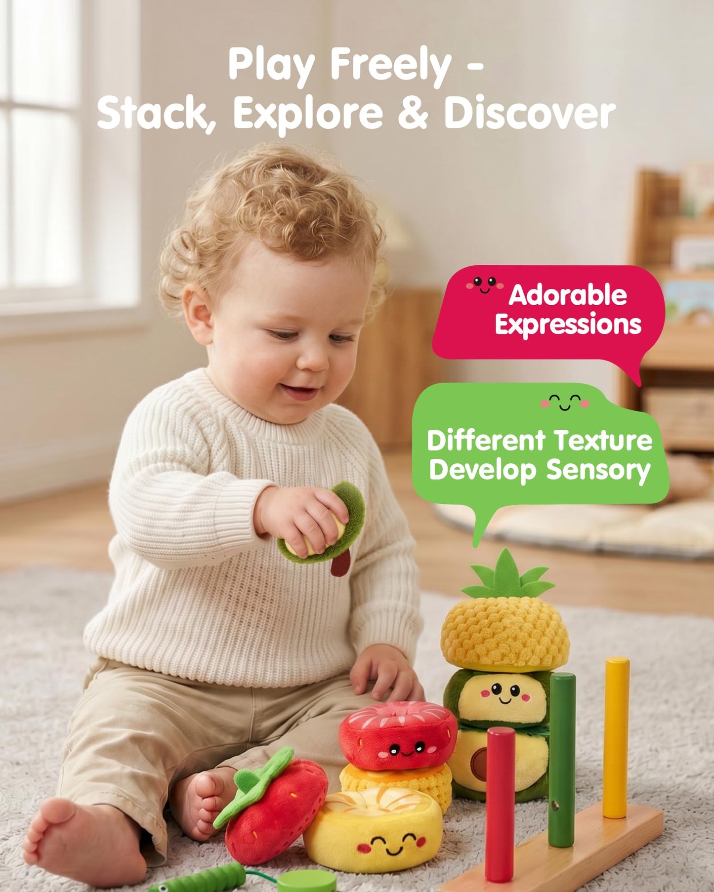 hahaland Montessori Toys for 1 Year Old Girl Boy, Stacking Rings Baby Toy