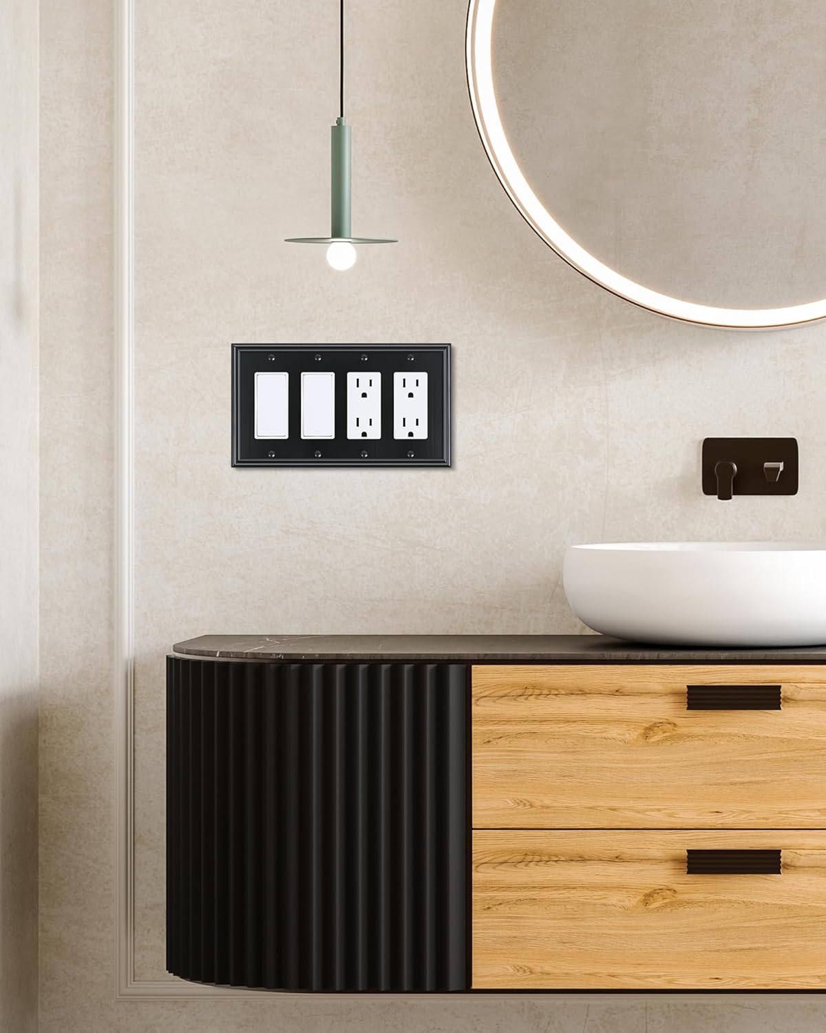 2-Pack Quad Decorator Outlet Cover Plate, Zinc Alloy Decorative Black Switch Plates and Outlet