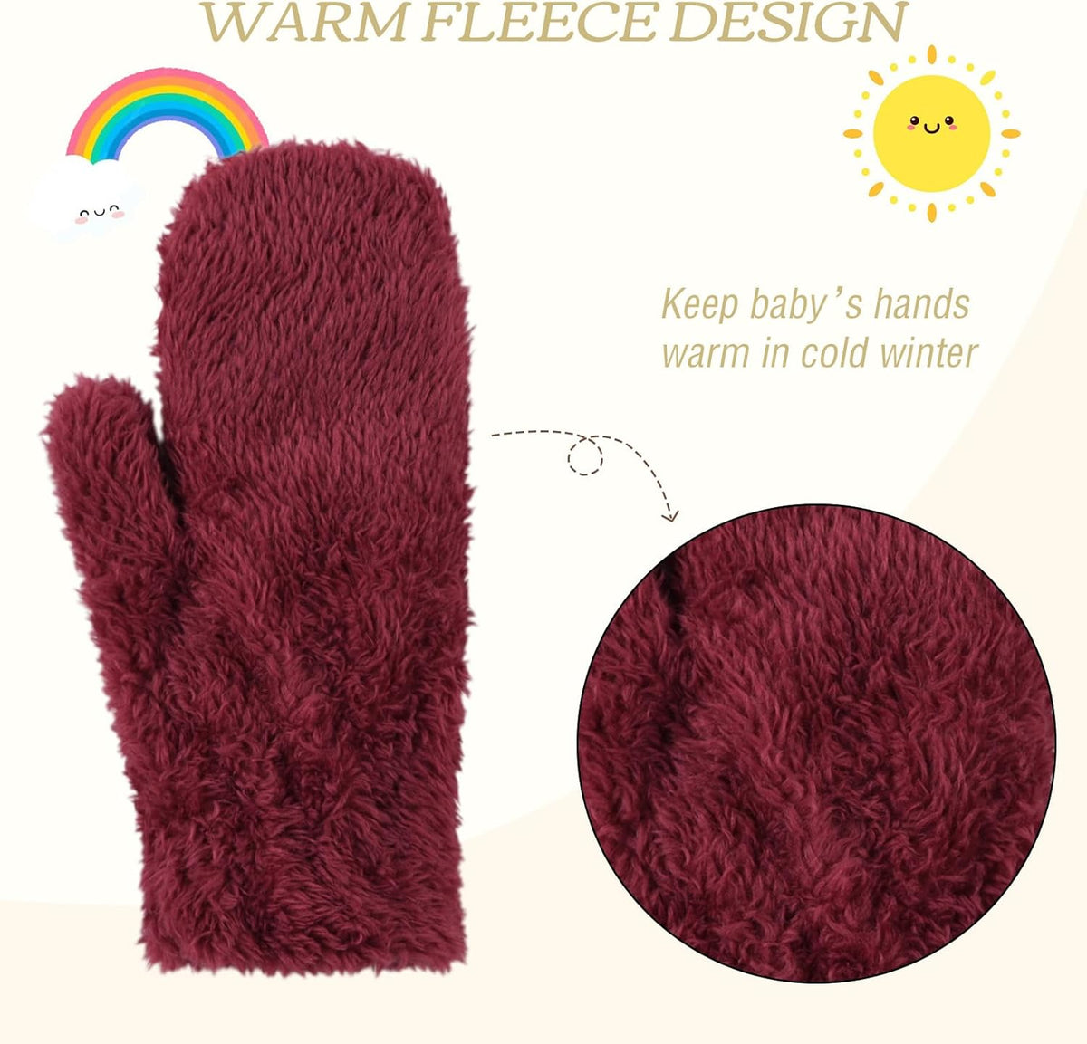 PESAAT Baby Girl Mittens Fleece Toddler Boy Mittens Warm Kids Winter Gloves Unisex Cold Weather