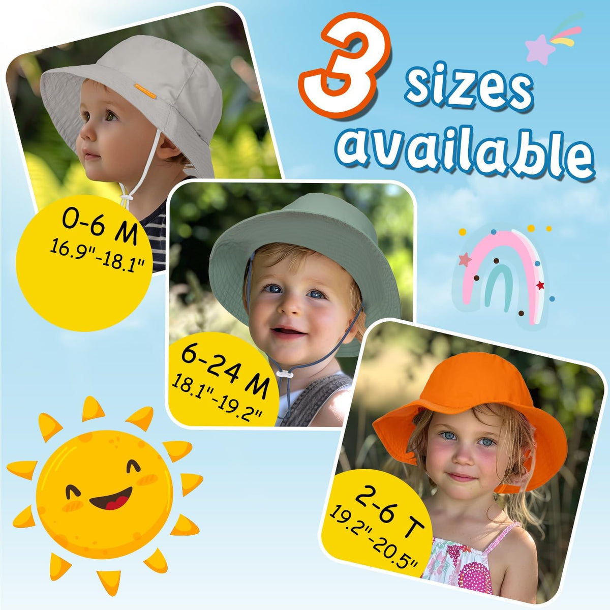 Baby Sun Hat Kids Summer UPF 50+ Toddler Bucket Hat Wide Brim Adjustable Beach Hats for Boys Girls