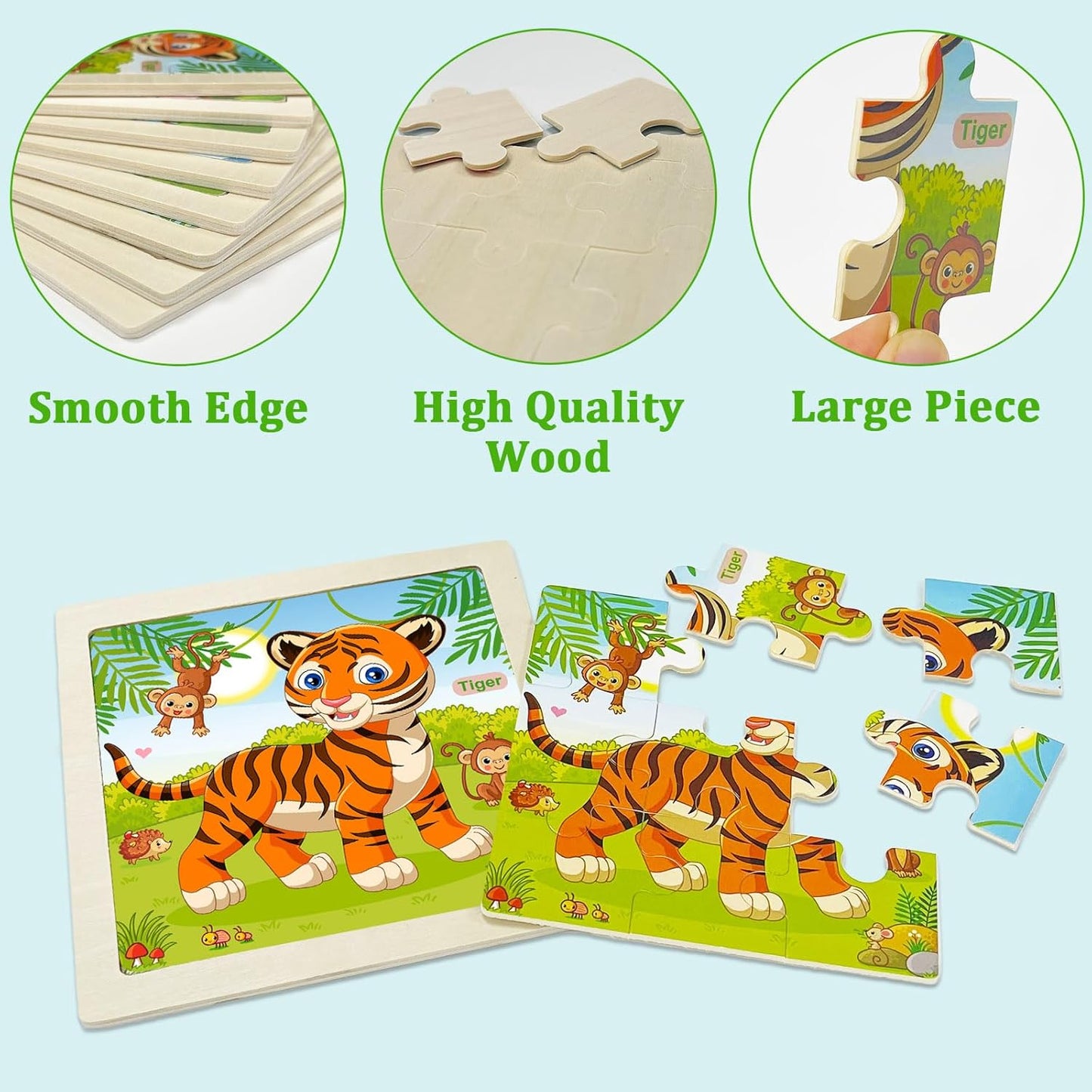 Wooden Puzzles for Toddlers 2-4, 9 Pieces Animal Jigsaw Puzzles for Kids Ages 3-5, Preschool