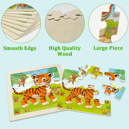 Wooden Puzzles for Toddlers 2-4, 9 Pieces Animal Jigsaw Puzzles for Kids Ages 3-5, Preschool