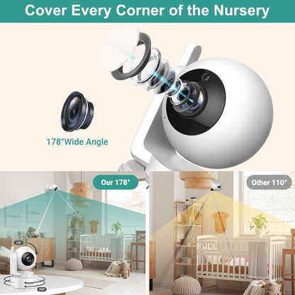 6" Baby Monitor with 2 Cameras 4000mAh Battery Upgrade Split Screen Video Baby Monitor No WiFi