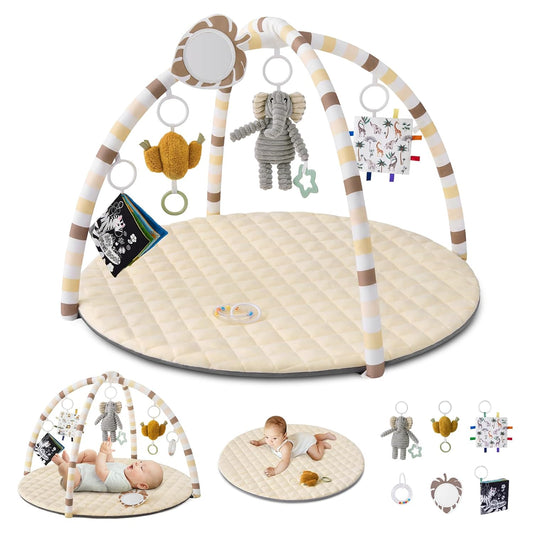 Blissful Diary Baby Play Gym Mat, Tummy Time Activity Mat with 6 Detachable Toys for Stage-Based