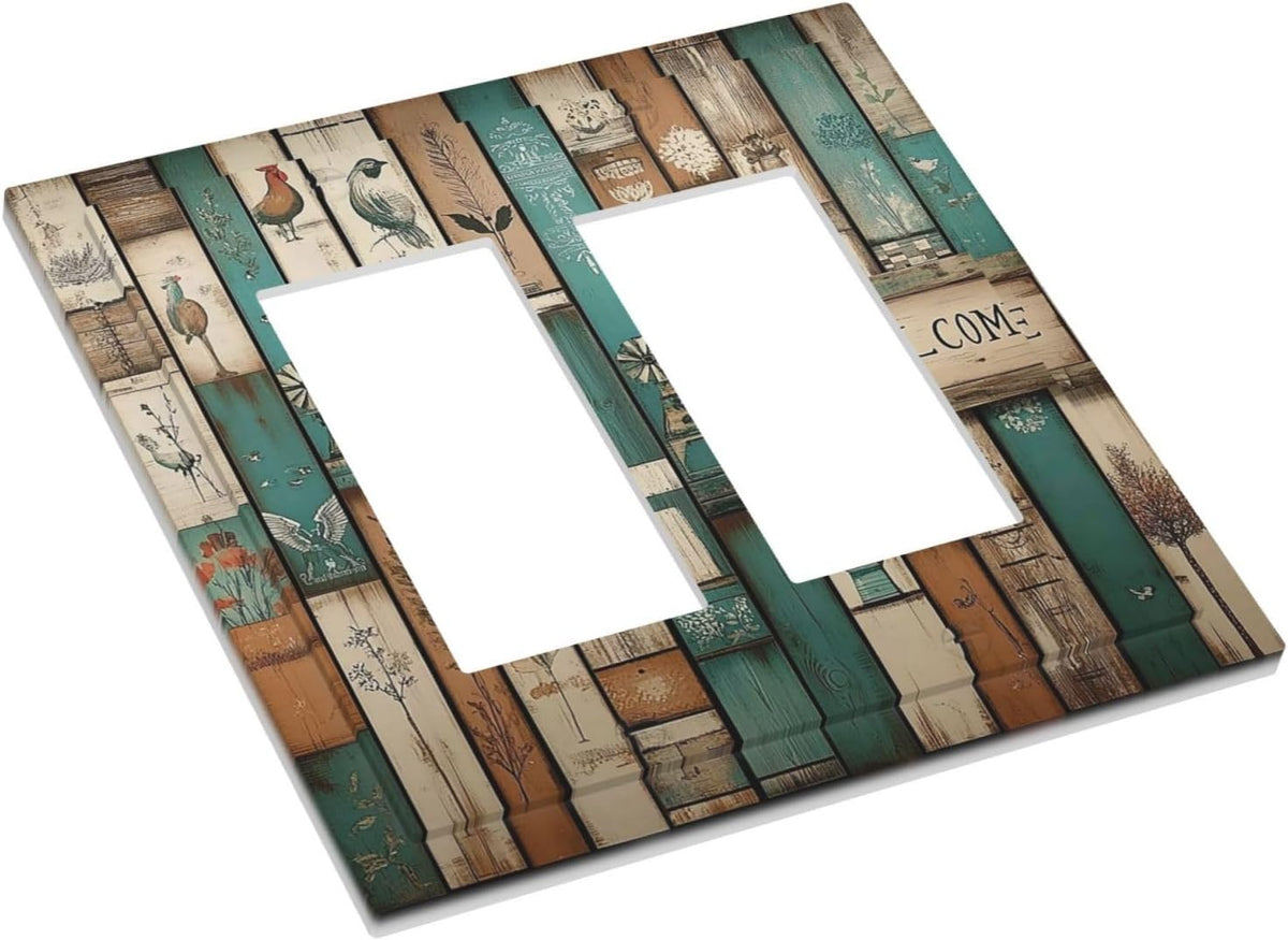 Decorative Outlet Covers Vintage Wood Brown Turquoise Splicing 2 Gang Double Gfci Rocker Electrical