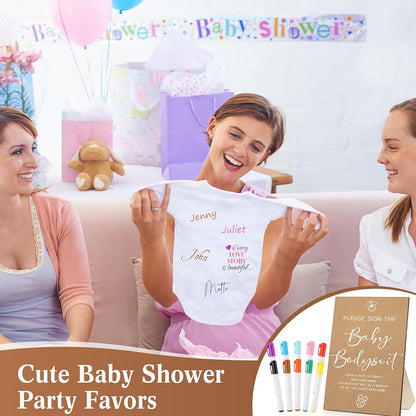 Qunclay 12 Pcs Baby Bodysuit Baby Shower Game Include 1 Game Wooden Sign Tabletop Decor 1 White