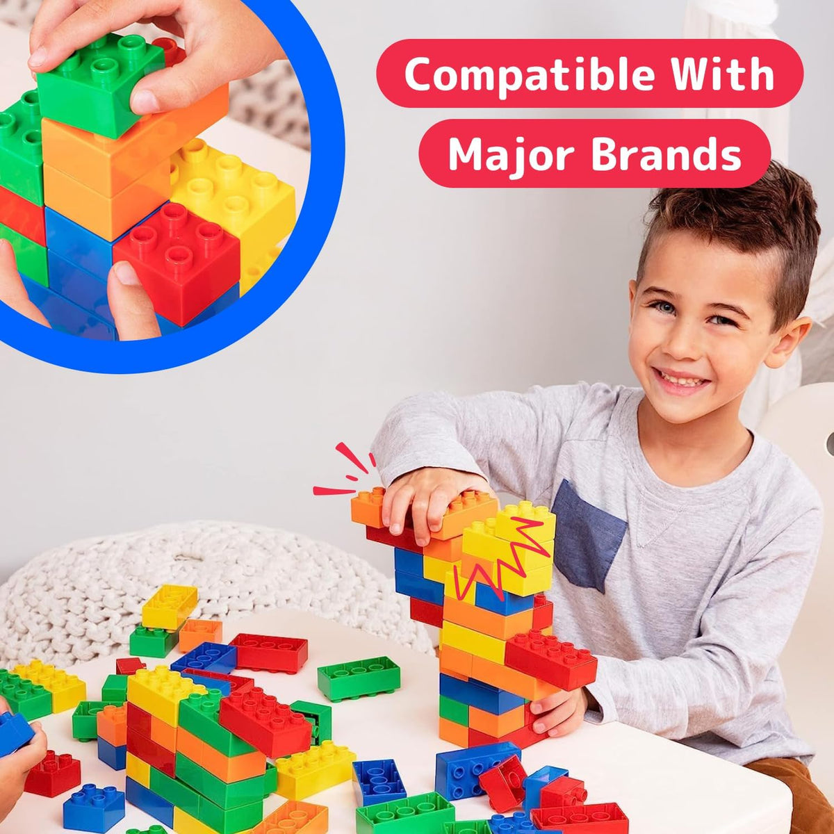 PREXTEX 100-Piece Building Blocks Set for Toddlers - Jumbo Toy Blocks in 5 Colors for Kids 18