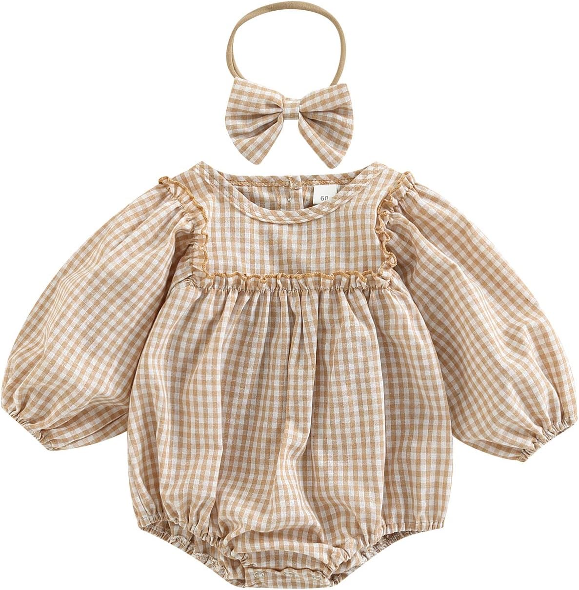 Douhoow Infant Baby Girl Plaid Romper Baby Sweatshirt Romper Ruffle Festival Clothes Fall Winter
