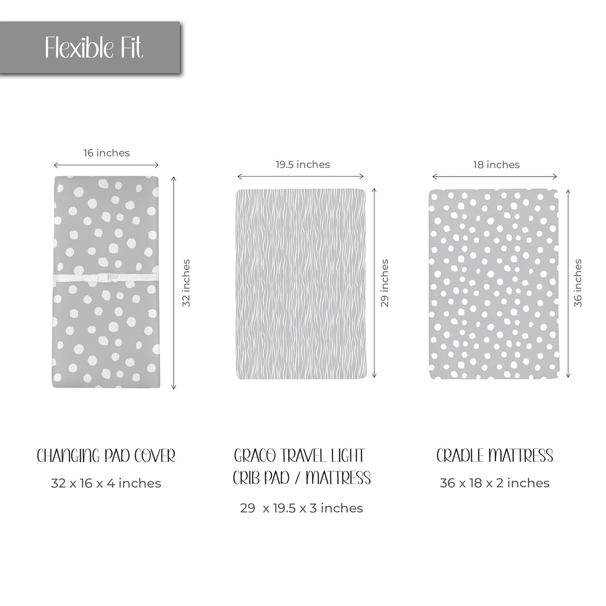 Changing Pad Cover Set | Cradle Sheet 2 Pack 100% Jersey Cotton Grey Abstract Stripes and Dots by