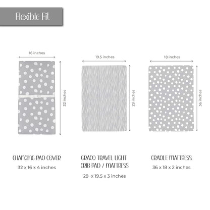 Changing Pad Cover Set | Cradle Sheet 2 Pack 100% Jersey Cotton Grey Abstract Stripes and Dots by