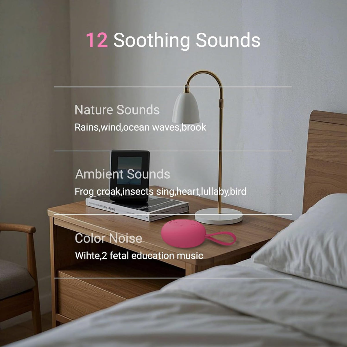 Portable Baby Sound Machine [White Noise for Babies Kids Adults][Sleep Soother][Timer Function][12