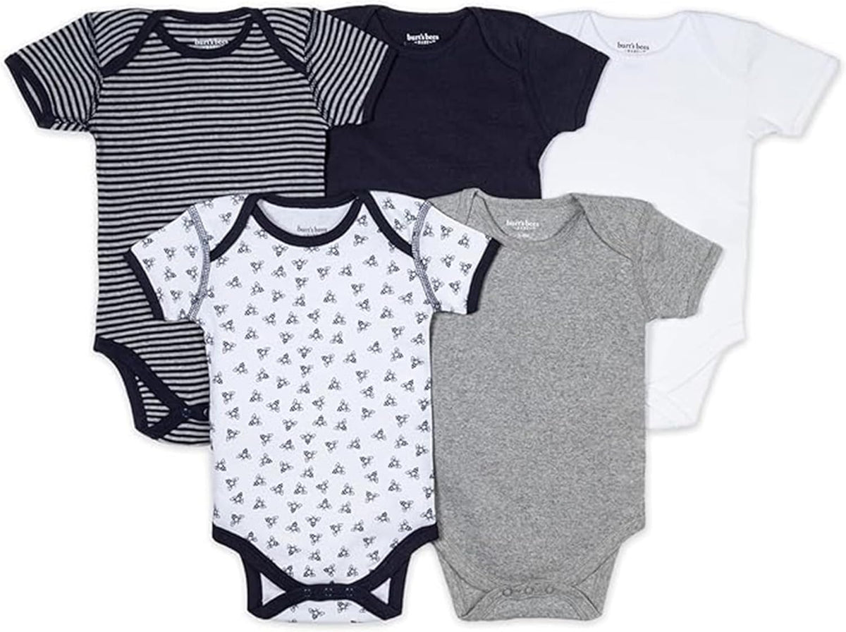 Burt's Bees Baby Unisex Organic Cotton Short and Long Sleeve Bodysuits, 5-Pack