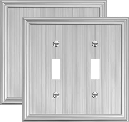 2-Pack Double Toggle Light Switch Cover Plate, Durable Solid Zinc Alloy Decorative Dual Switch