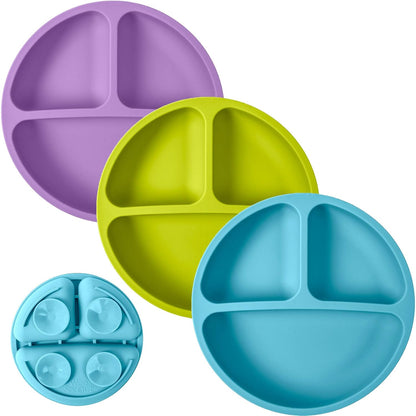 WeeSprout Suction Plates for Babies & Toddlers - 100% Silicone, Dinnerware Stays Put, Divided