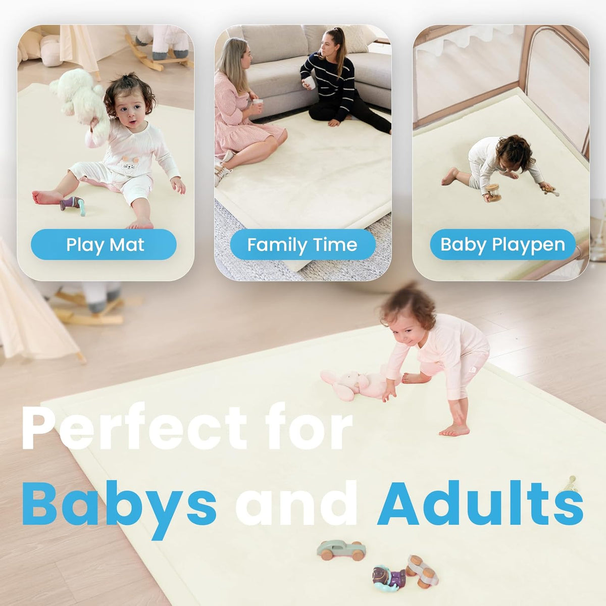 Ultra Soft Baby Play Mat,1.3" Thick Elasti-Foam Tummy Time Mat for
