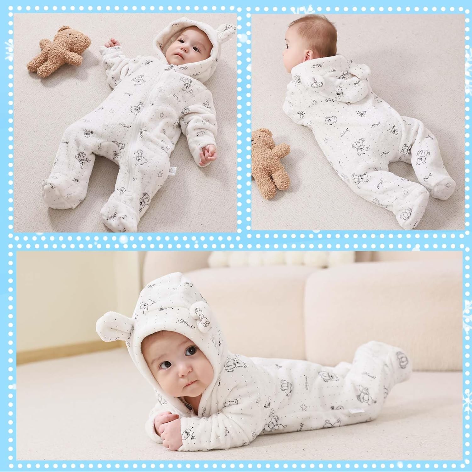 Fairy Baby Newborn Baby Bear Onesie Thin Fleece Footie Romper Snowsuit Hooded Jumpsuit Bodysuit