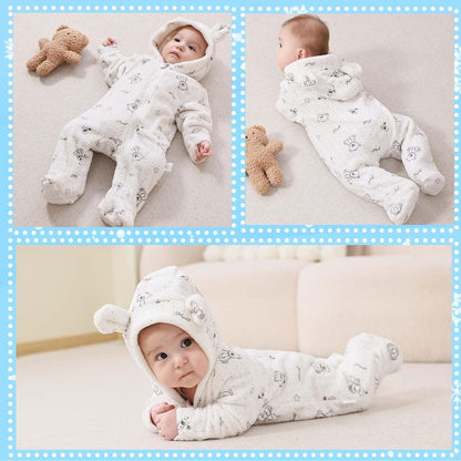 Fairy Baby Newborn Baby Bear Onesie Thin Fleece Footie Romper Snowsuit Hooded Jumpsuit Bodysuit