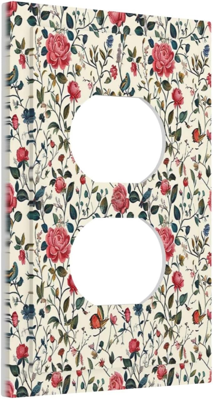 Outlet Covers Vintage Flowers Rose Leaf Bird Butterfly 1 Gang Duplex Wall Plate Decorative Switch