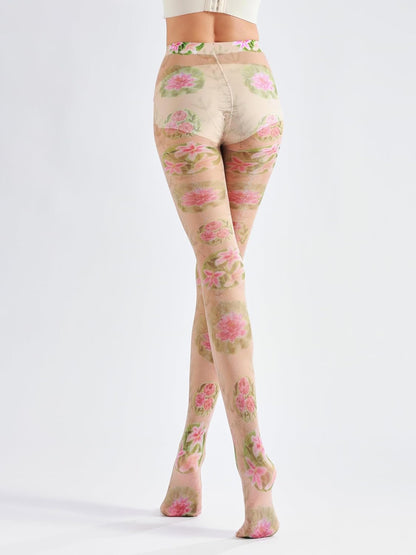 Sahabowi Women's Sheer Fashion Digital Print Fashions Stockings Metallic Silver Tights 1