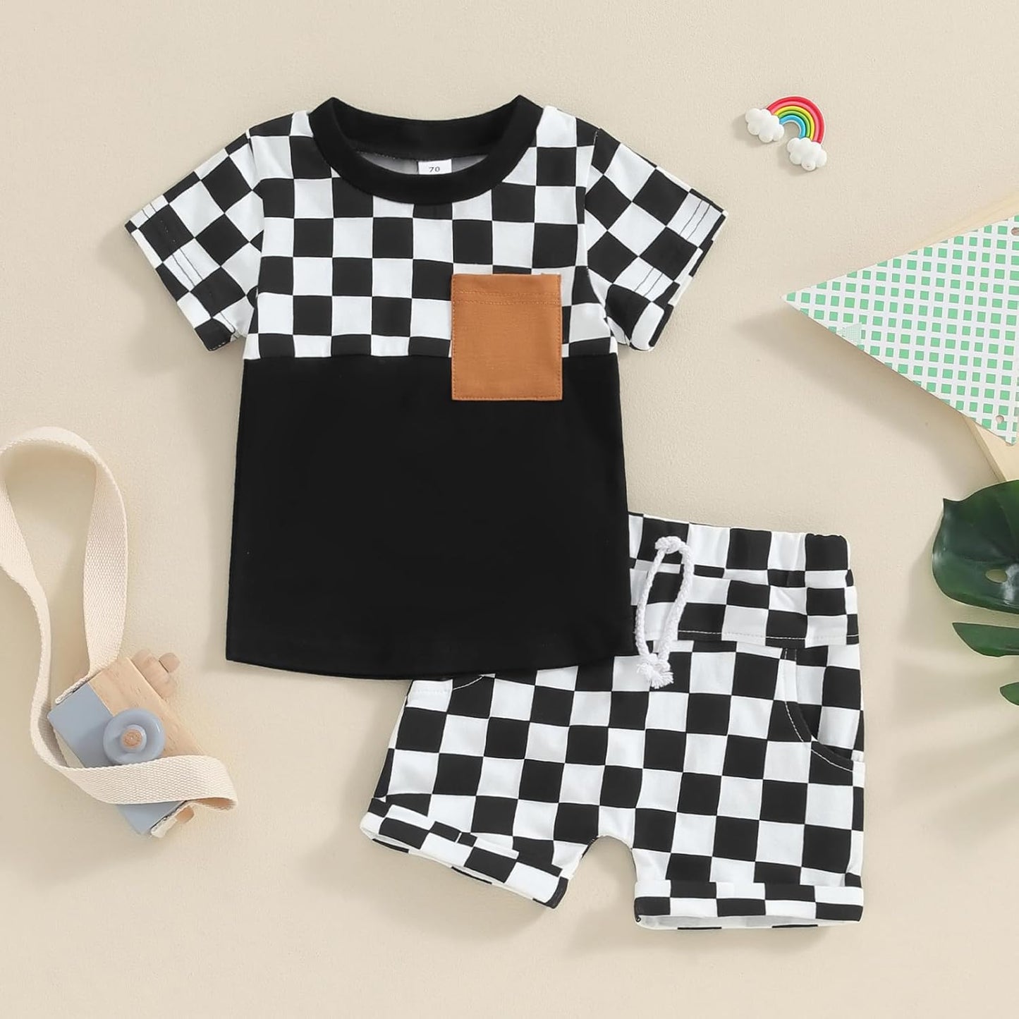 fhutpw Baby Toddler Boy Clothes Summer Outfits 6 12 18 24 Months Patchwork Short Sleeve T Shirt &