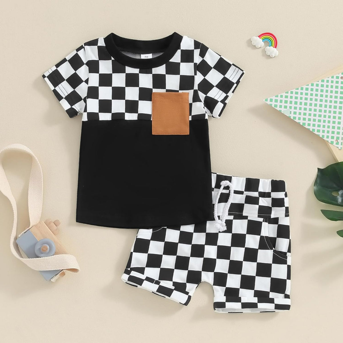 fhutpw Baby Toddler Boy Clothes Summer Outfits 6 12 18 24 Months Patchwork Short Sleeve T Shirt &