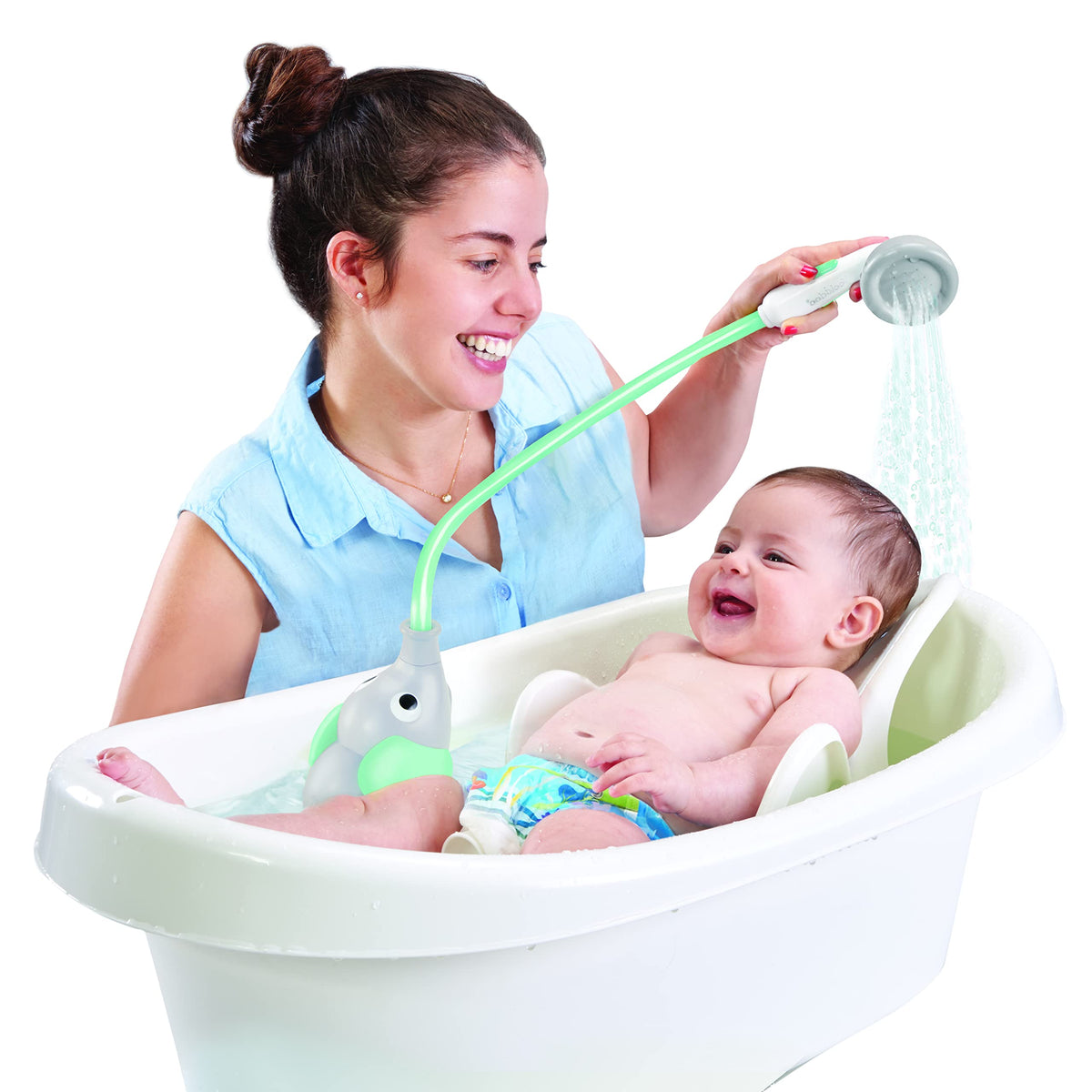 Yookidoo Baby Bath Shower Head - Elephant Water Pump and Trunk Spout Sprayer - One Handed Flow