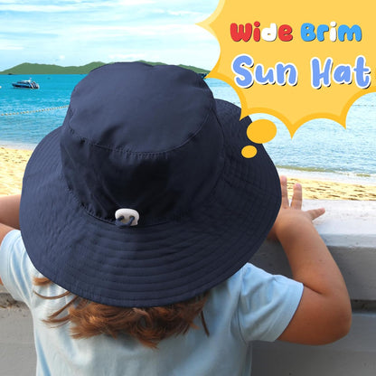 Baby Sun Hat Kids Summer UPF 50+ Toddler Bucket Hat Wide Brim Adjustable Beach Hats for Boys Girls