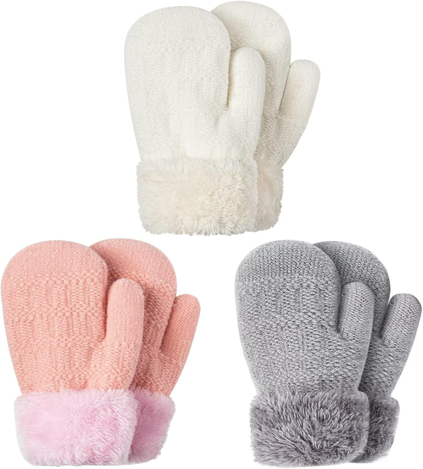 Winter Mittens Gloves Beanie Hat Set for Kids Baby Toddler Children, Thick Warm Knit Fleece Lined
