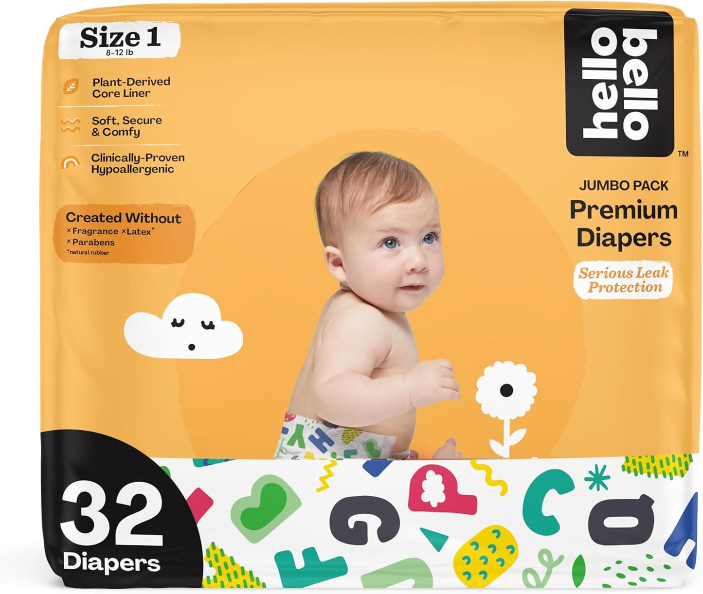 Hello Bello Premium Baby Diapers Size 1, 32 Count of Disposable, Extra-Absorbent, Hypoallergenic