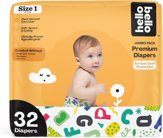 Hello Bello Premium Baby Diapers Size 1, 32 Count of Disposable, Extra-Absorbent, Hypoallergenic
