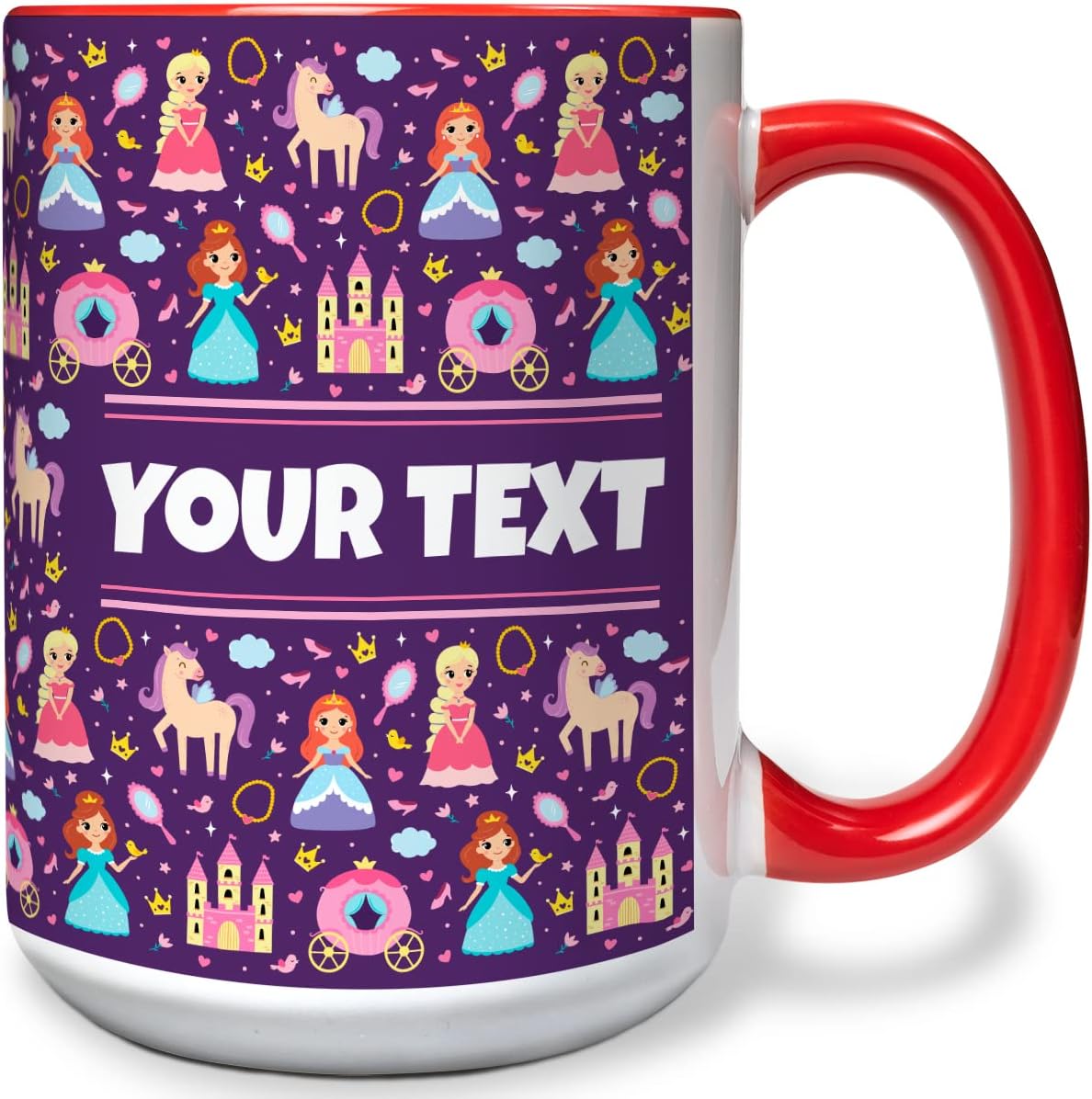 Personalized Mug for Kids - Princesses - Custom Name/Text, Ceramic Hot Chocolate/Cocoa/Coffee Cup