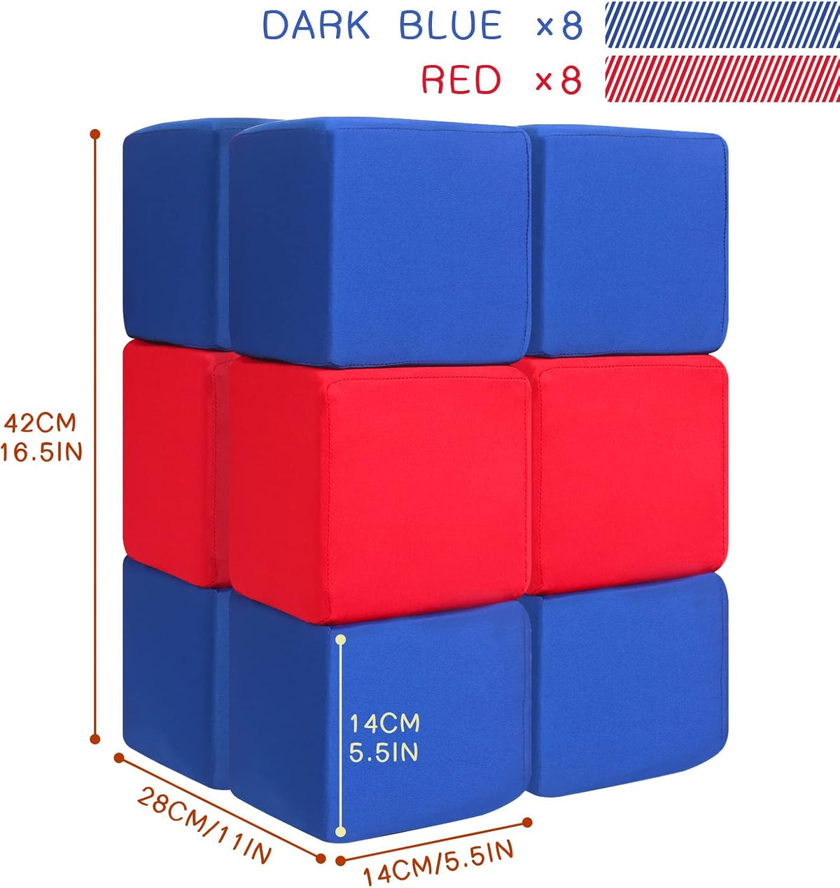 Toddler Foam Blocks, 16 PCS 5.5 inch Colourful Foam Soft Cubes for Kids, Stacking Block Sets