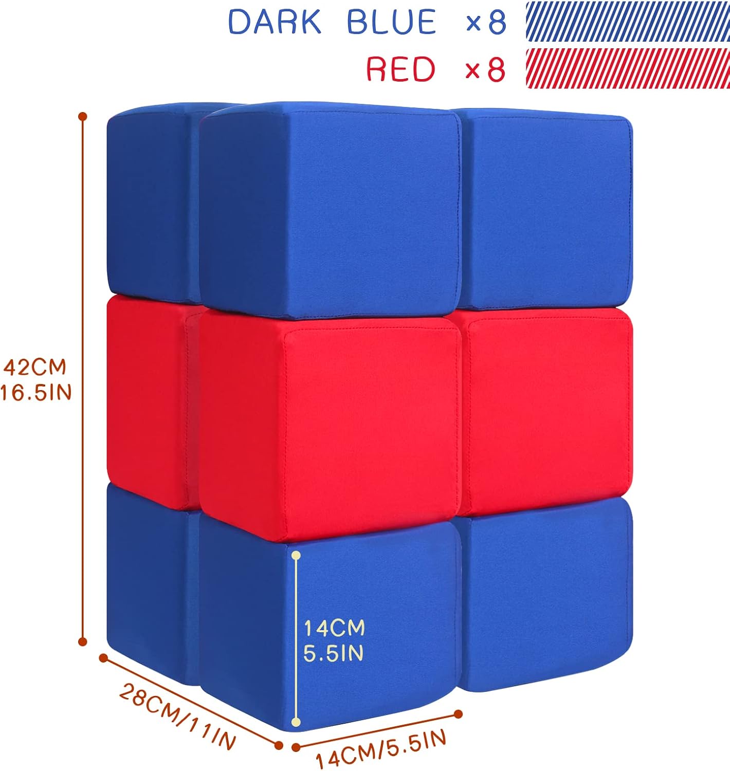 Toddler Foam Blocks, 16 PCS 5.5 inch Colourful Foam Soft Cubes for Kids, Stacking Block Sets