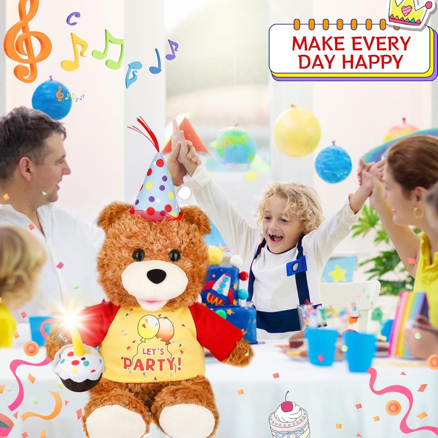 Singing Dancing Teddy Bear with Light Up Candle Playing Happy Birthday Song – Musical Interactive