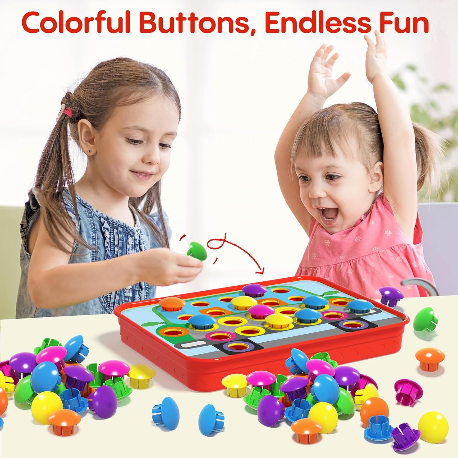AMOSTING Button Art Toy – Educational Color Matching Mosaic Pegboard Sensory Learning Activity for