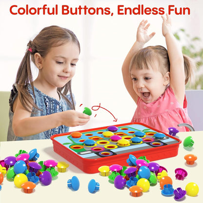 AMOSTING Button Art Toy – Educational Color Matching Mosaic Pegboard Sensory Learning Activity for