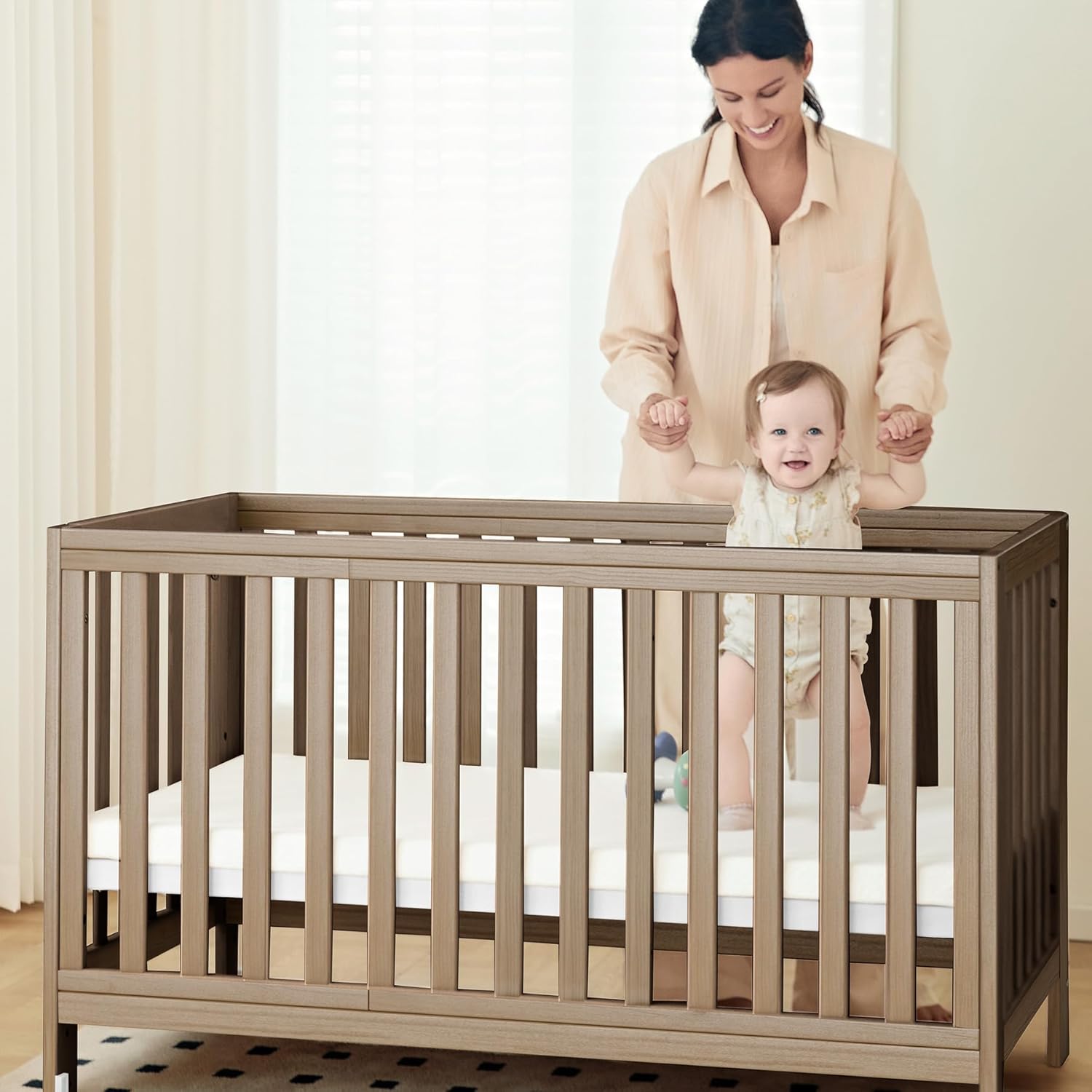 EvoNest Baby Crib, 11 in 1 Convertible Mini Crib with Wheels, 100% New Zealand Wood Growing Bed, 4